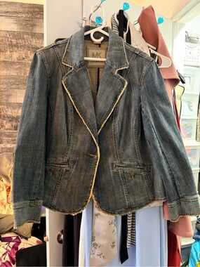 Michael Kors Distressed Blue Denim Blazer Jacket